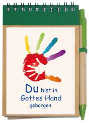 Notizblock A7 mit Kuli - Hand in Hand - Du bist in Gottes Hand geborgen 