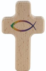 Holzkreuz 11 x 7 cm - Fischsymbol 