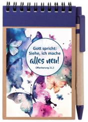 Notizblock A7 mit Kuli - Jahreslosung 2026 - Schmetterling 