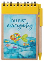 Notizblock A7 mit Kuli - Fischschwarm - DU BIST einzigartig 