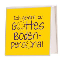 Notizblock Milchkarton - Ich gehöre zu Gottes Bodenpersonall - Gelb 